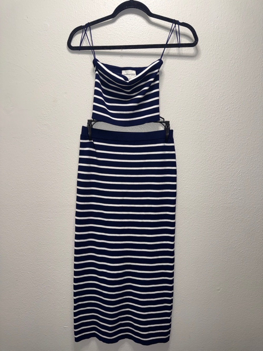 Freshman 1996 Striped Navy & White Two-Piece Midi Set by Unknown Brand